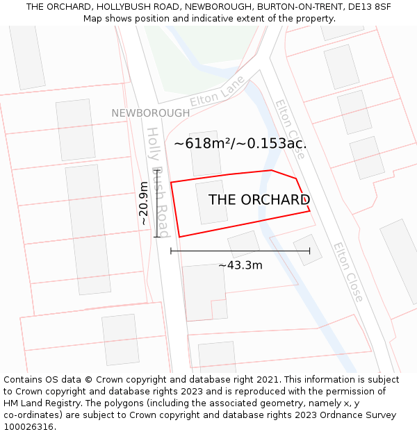 THE ORCHARD, HOLLYBUSH ROAD, NEWBOROUGH, BURTON-ON-TRENT, DE13 8SF: Plot and title map