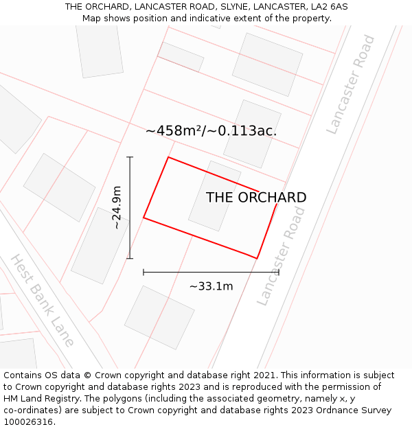 THE ORCHARD, LANCASTER ROAD, SLYNE, LANCASTER, LA2 6AS: Plot and title map