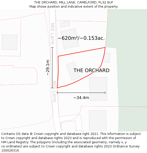 THE ORCHARD, MILL LANE, CAMELFORD, PL32 9UF: Plot and title map