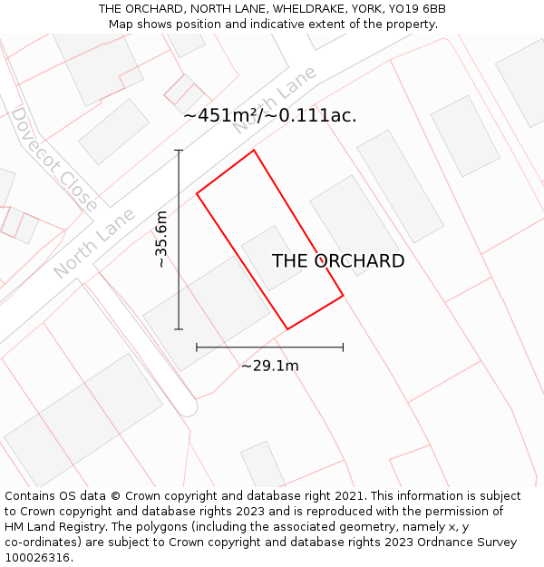 THE ORCHARD, NORTH LANE, WHELDRAKE, YORK, YO19 6BB: Plot and title map