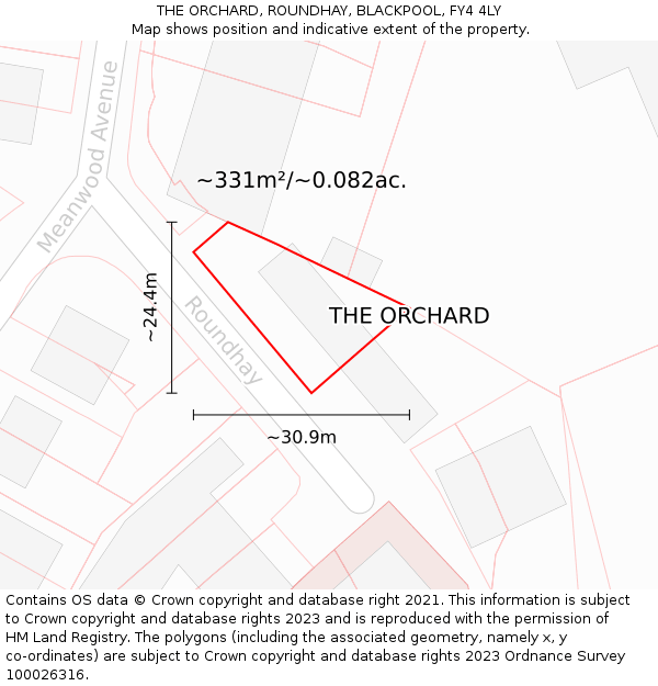 THE ORCHARD, ROUNDHAY, BLACKPOOL, FY4 4LY: Plot and title map