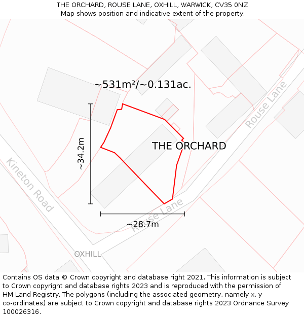 THE ORCHARD, ROUSE LANE, OXHILL, WARWICK, CV35 0NZ: Plot and title map