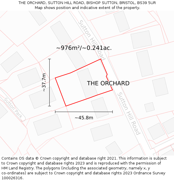THE ORCHARD, SUTTON HILL ROAD, BISHOP SUTTON, BRISTOL, BS39 5UR: Plot and title map