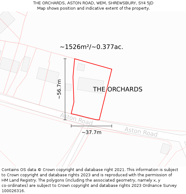 THE ORCHARDS, ASTON ROAD, WEM, SHREWSBURY, SY4 5JD: Plot and title map