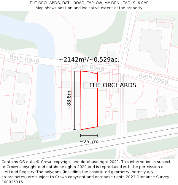 THE ORCHARDS, BATH ROAD, TAPLOW, MAIDENHEAD, SL6 0AP: Plot and title map