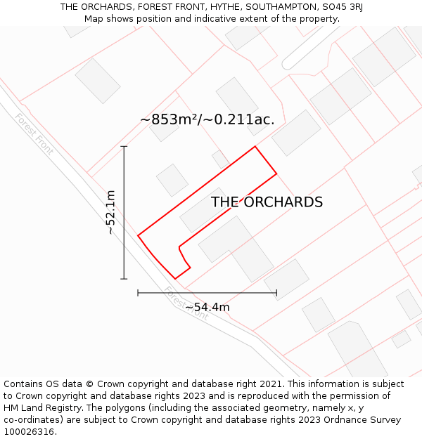 THE ORCHARDS, FOREST FRONT, HYTHE, SOUTHAMPTON, SO45 3RJ: Plot and title map