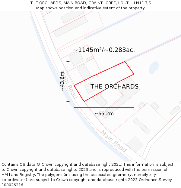 THE ORCHARDS, MAIN ROAD, GRAINTHORPE, LOUTH, LN11 7JS: Plot and title map