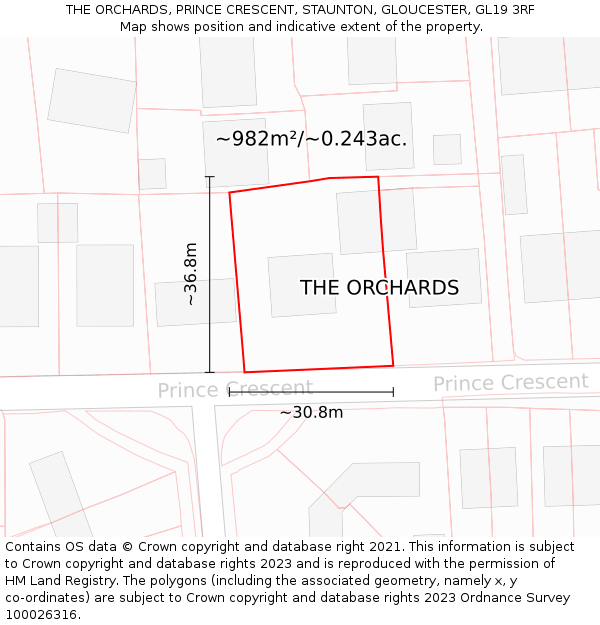 THE ORCHARDS, PRINCE CRESCENT, STAUNTON, GLOUCESTER, GL19 3RF: Plot and title map