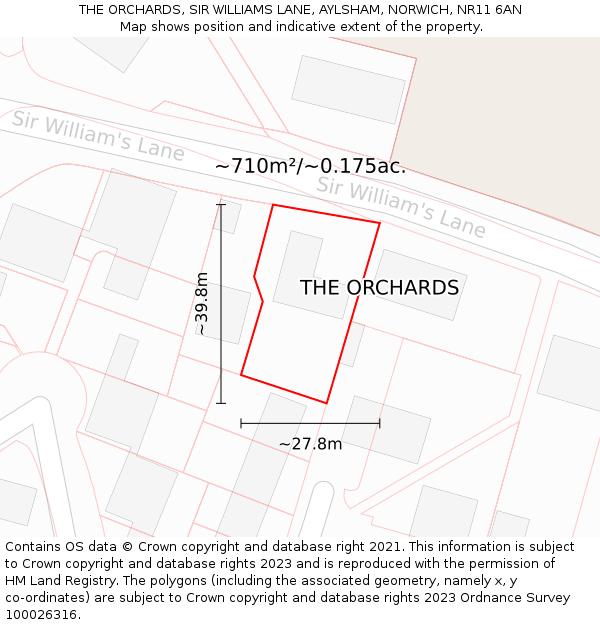 THE ORCHARDS, SIR WILLIAMS LANE, AYLSHAM, NORWICH, NR11 6AN: Plot and title map