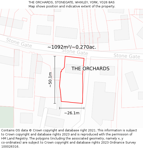 THE ORCHARDS, STONEGATE, WHIXLEY, YORK, YO26 8AS: Plot and title map
