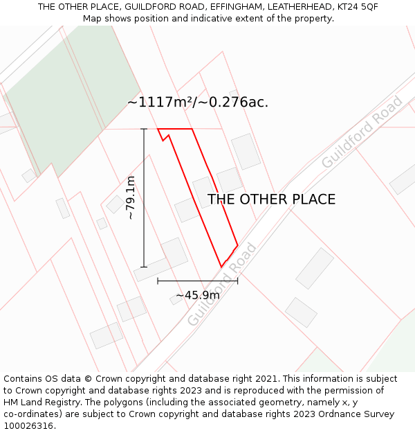 THE OTHER PLACE, GUILDFORD ROAD, EFFINGHAM, LEATHERHEAD, KT24 5QF: Plot and title map