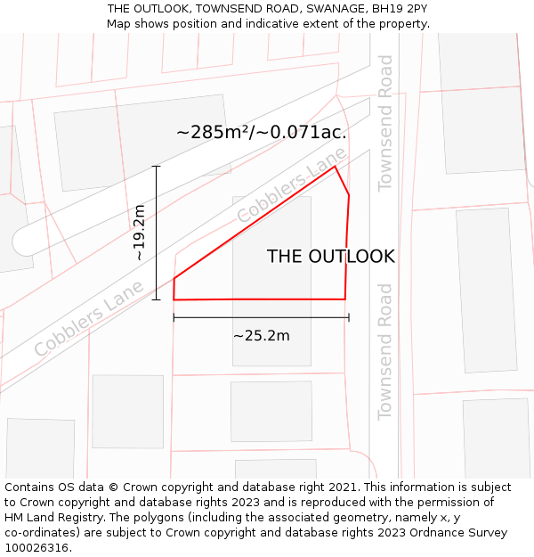 THE OUTLOOK, TOWNSEND ROAD, SWANAGE, BH19 2PY: Plot and title map