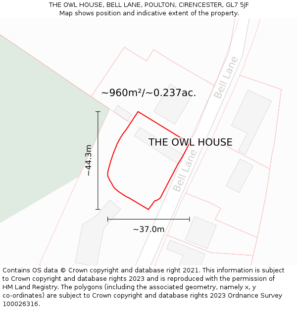 THE OWL HOUSE, BELL LANE, POULTON, CIRENCESTER, GL7 5JF: Plot and title map