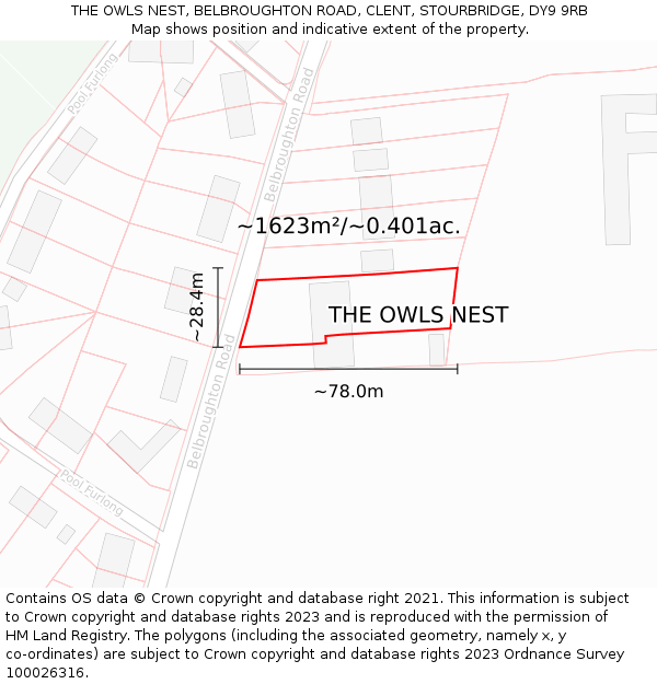 THE OWLS NEST, BELBROUGHTON ROAD, CLENT, STOURBRIDGE, DY9 9RB: Plot and title map