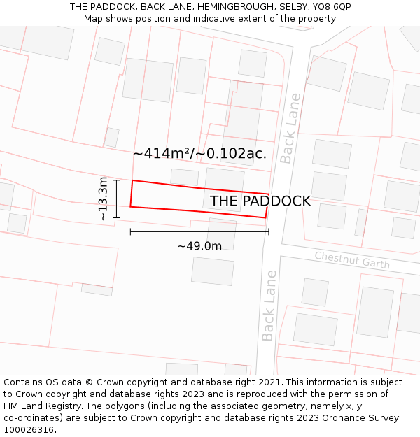 THE PADDOCK, BACK LANE, HEMINGBROUGH, SELBY, YO8 6QP: Plot and title map