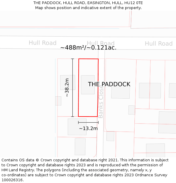 THE PADDOCK, HULL ROAD, EASINGTON, HULL, HU12 0TE: Plot and title map