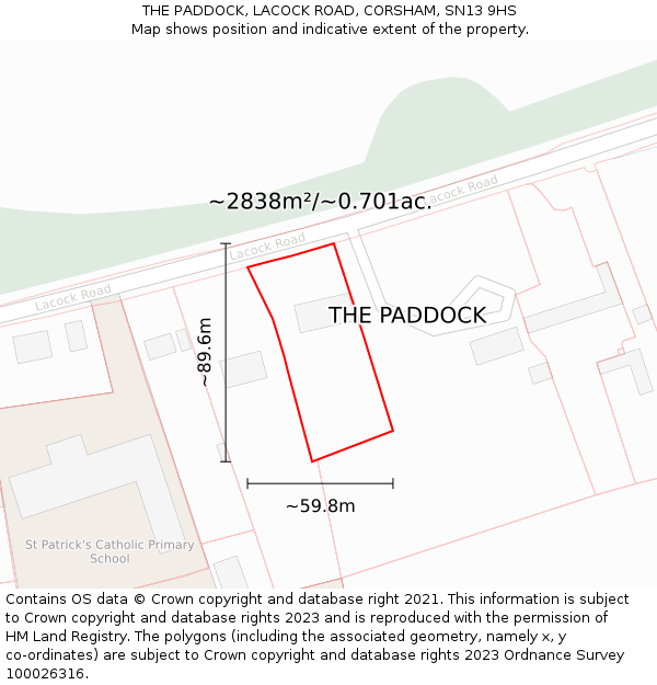 THE PADDOCK, LACOCK ROAD, CORSHAM, SN13 9HS: Plot and title map