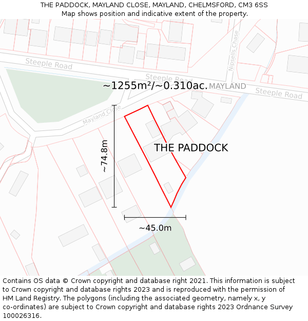 THE PADDOCK, MAYLAND CLOSE, MAYLAND, CHELMSFORD, CM3 6SS: Plot and title map