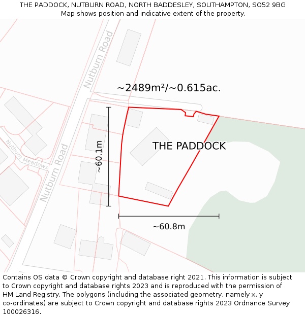 THE PADDOCK, NUTBURN ROAD, NORTH BADDESLEY, SOUTHAMPTON, SO52 9BG: Plot and title map