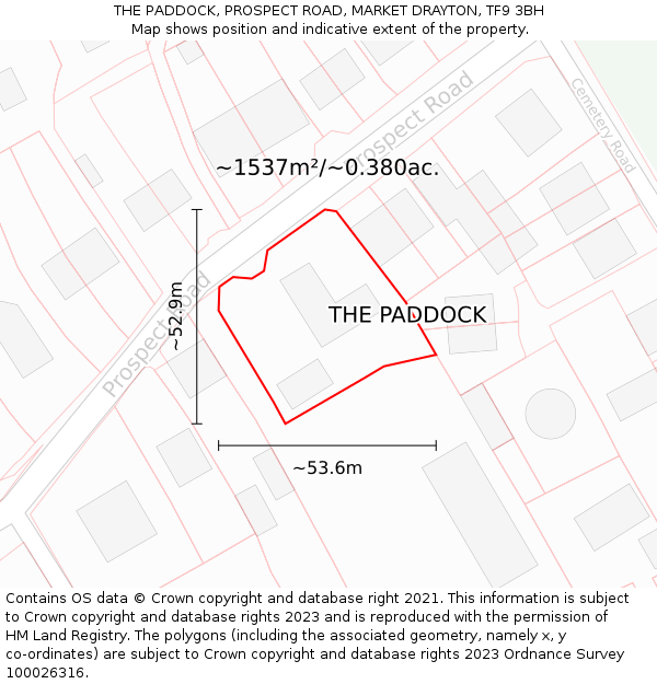 THE PADDOCK, PROSPECT ROAD, MARKET DRAYTON, TF9 3BH: Plot and title map