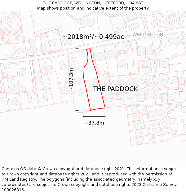 THE PADDOCK, WELLINGTON, HEREFORD, HR4 8AT: Plot and title map