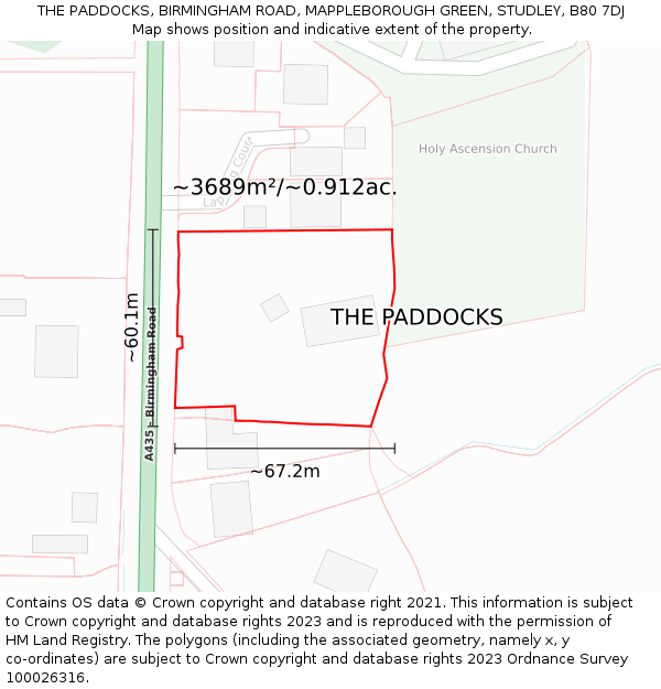 THE PADDOCKS, BIRMINGHAM ROAD, MAPPLEBOROUGH GREEN, STUDLEY, B80 7DJ: Plot and title map