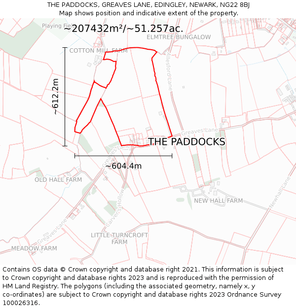 THE PADDOCKS, GREAVES LANE, EDINGLEY, NEWARK, NG22 8BJ: Plot and title map