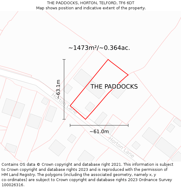 THE PADDOCKS, HORTON, TELFORD, TF6 6DT: Plot and title map
