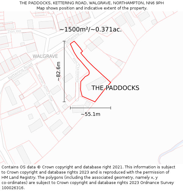 THE PADDOCKS, KETTERING ROAD, WALGRAVE, NORTHAMPTON, NN6 9PH: Plot and title map