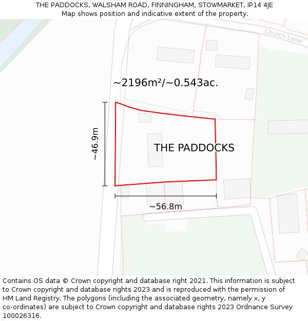 THE PADDOCKS, WALSHAM ROAD, FINNINGHAM, STOWMARKET, IP14 4JE: Plot and title map