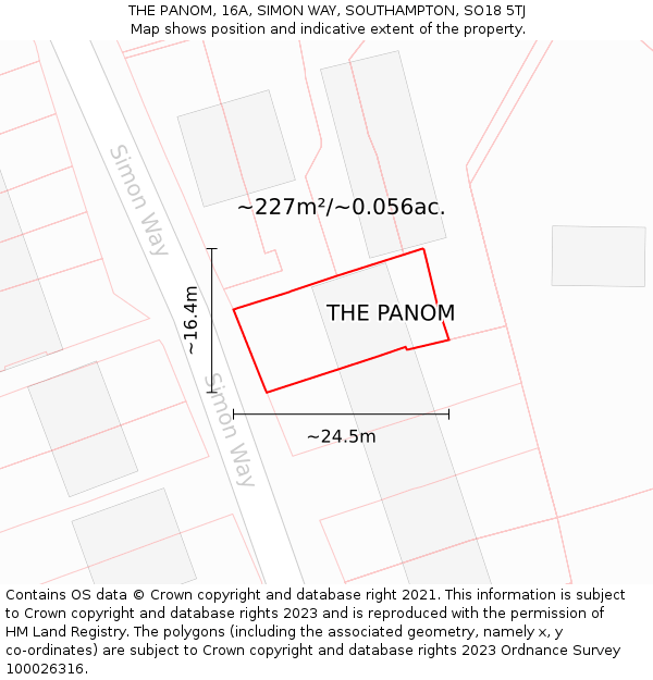 THE PANOM, 16A, SIMON WAY, SOUTHAMPTON, SO18 5TJ: Plot and title map