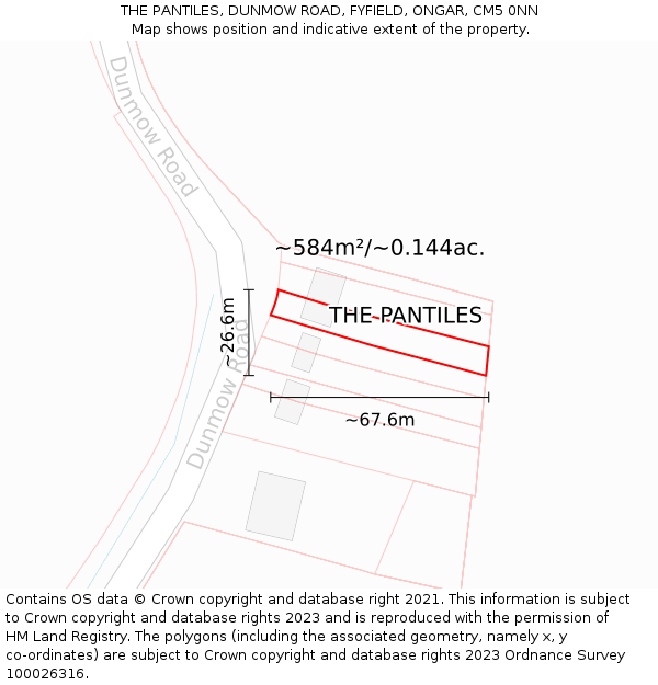 THE PANTILES, DUNMOW ROAD, FYFIELD, ONGAR, CM5 0NN: Plot and title map