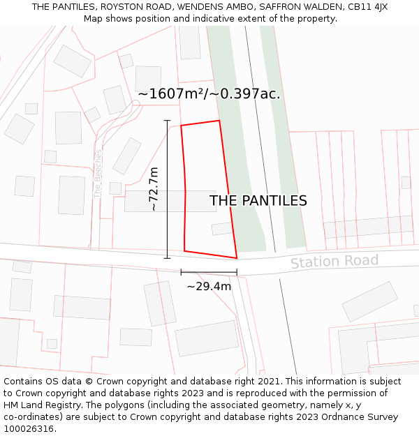 THE PANTILES, ROYSTON ROAD, WENDENS AMBO, SAFFRON WALDEN, CB11 4JX: Plot and title map