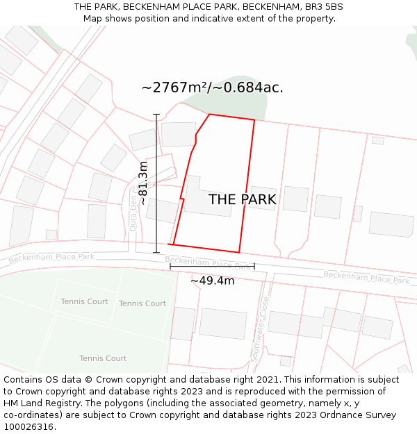 THE PARK, BECKENHAM PLACE PARK, BECKENHAM, BR3 5BS: Plot and title map