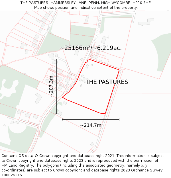 THE PASTURES, HAMMERSLEY LANE, PENN, HIGH WYCOMBE, HP10 8HE: Plot and title map
