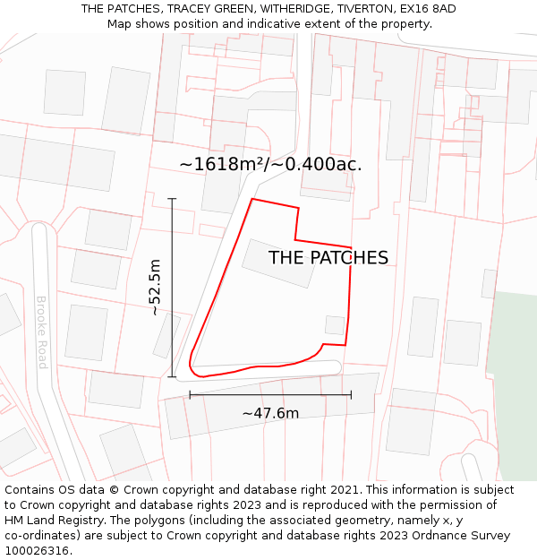 THE PATCHES, TRACEY GREEN, WITHERIDGE, TIVERTON, EX16 8AD: Plot and title map