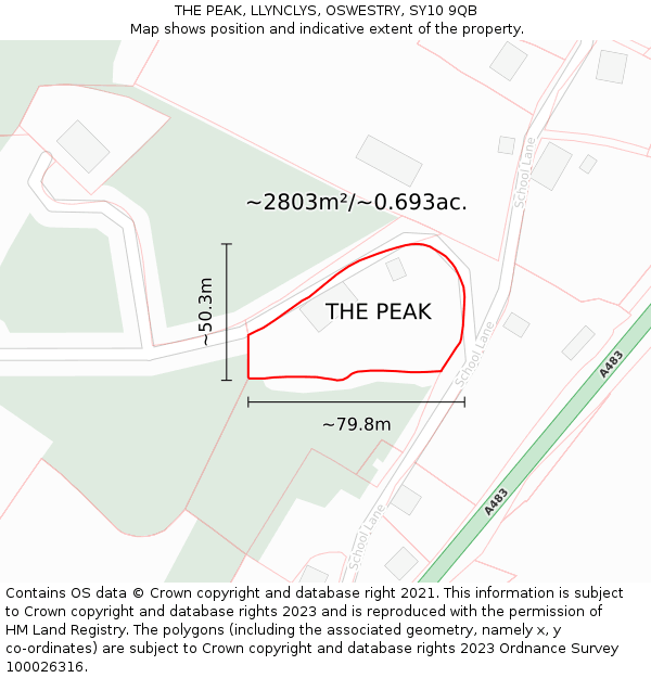 THE PEAK, LLYNCLYS, OSWESTRY, SY10 9QB: Plot and title map