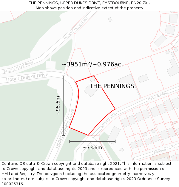 THE PENNINGS, UPPER DUKES DRIVE, EASTBOURNE, BN20 7XU: Plot and title map