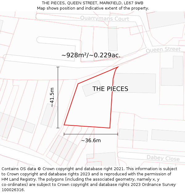 THE PIECES, QUEEN STREET, MARKFIELD, LE67 9WB: Plot and title map