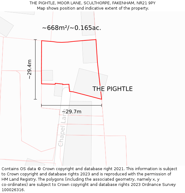 THE PIGHTLE, MOOR LANE, SCULTHORPE, FAKENHAM, NR21 9PY: Plot and title map