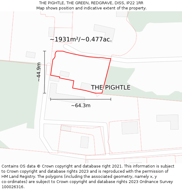 THE PIGHTLE, THE GREEN, REDGRAVE, DISS, IP22 1RR: Plot and title map