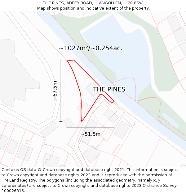 THE PINES, ABBEY ROAD, LLANGOLLEN, LL20 8SW: Plot and title map