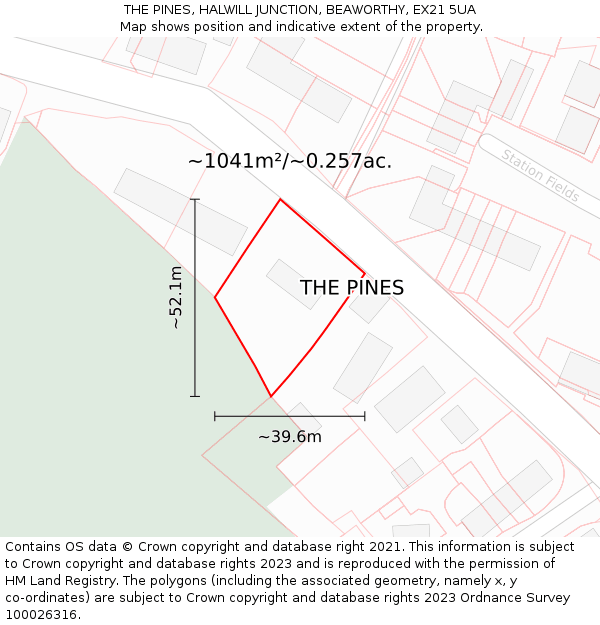 THE PINES, HALWILL JUNCTION, BEAWORTHY, EX21 5UA: Plot and title map