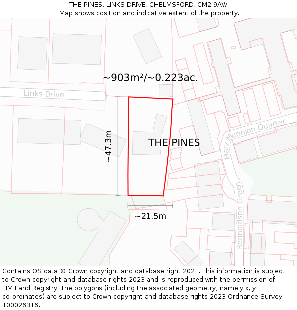THE PINES, LINKS DRIVE, CHELMSFORD, CM2 9AW: Plot and title map