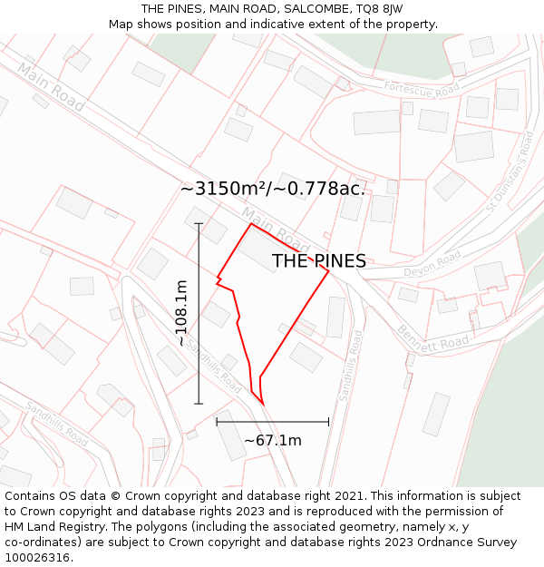 THE PINES, MAIN ROAD, SALCOMBE, TQ8 8JW: Plot and title map