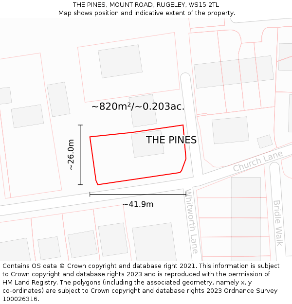 THE PINES, MOUNT ROAD, RUGELEY, WS15 2TL: Plot and title map