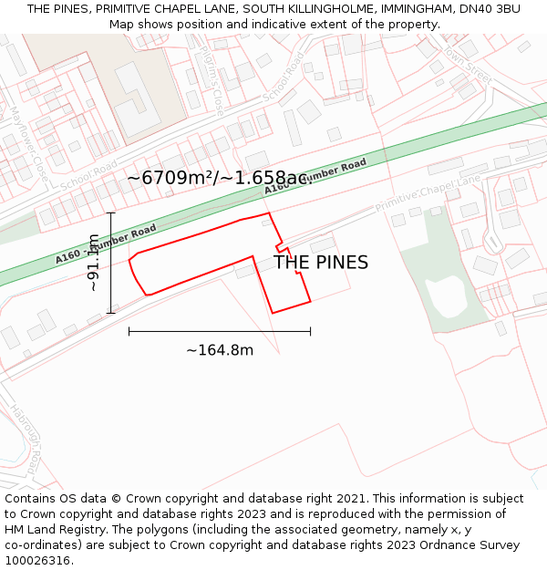 THE PINES, PRIMITIVE CHAPEL LANE, SOUTH KILLINGHOLME, IMMINGHAM, DN40 3BU: Plot and title map