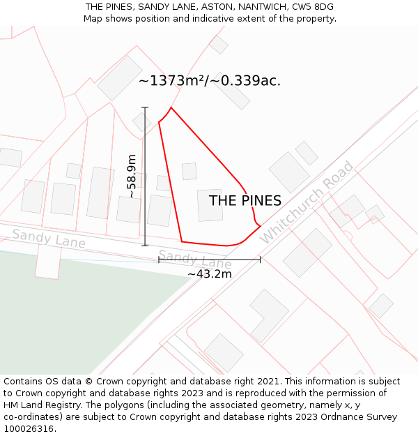 THE PINES, SANDY LANE, ASTON, NANTWICH, CW5 8DG: Plot and title map