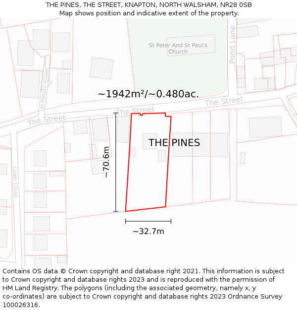 THE PINES, THE STREET, KNAPTON, NORTH WALSHAM, NR28 0SB: Plot and title map