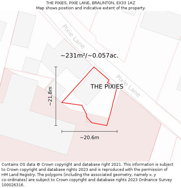 THE PIXIES, PIXIE LANE, BRAUNTON, EX33 1AZ: Plot and title map